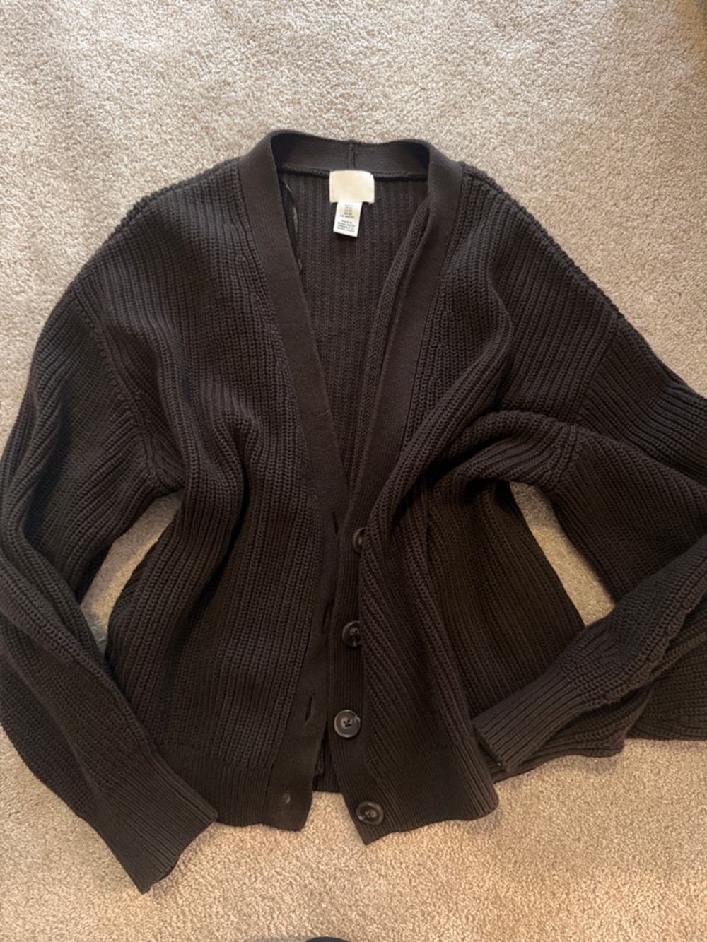 H&M Dark Brown Ribbed Button-Front Cardigan